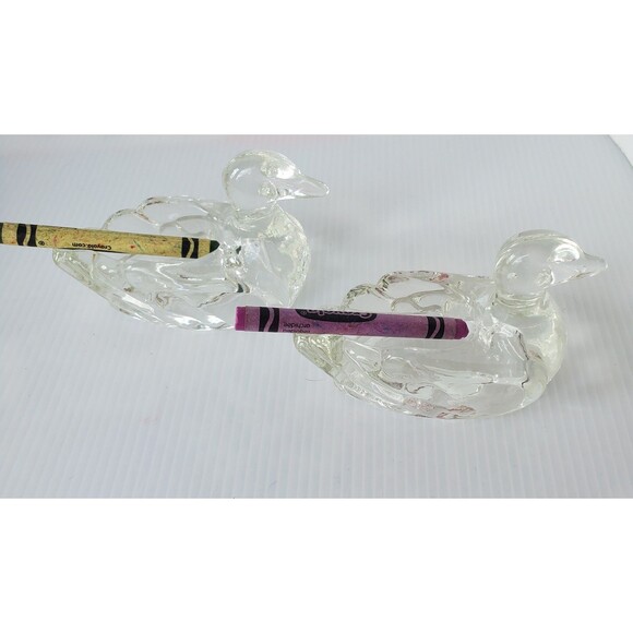 Vintage Lot Of 2  glass DUCK Personal ASHTRAY Pipe Holder Clear Trinket Dish 3" - Picture 10 of 12